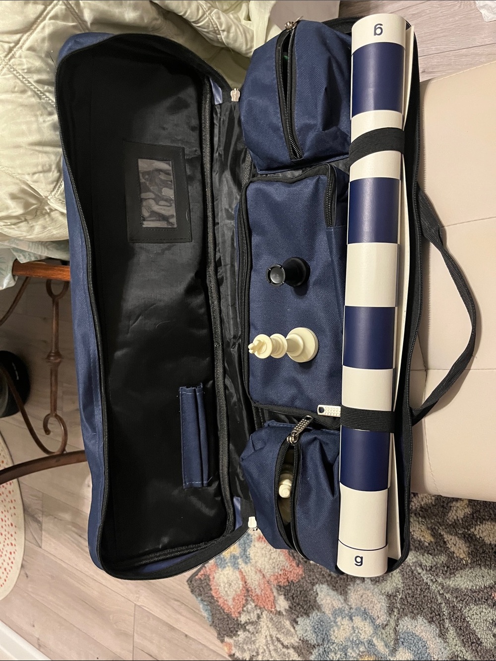Large chess outside game Navy Duffel Game Bag with Multiple Zip Compartments